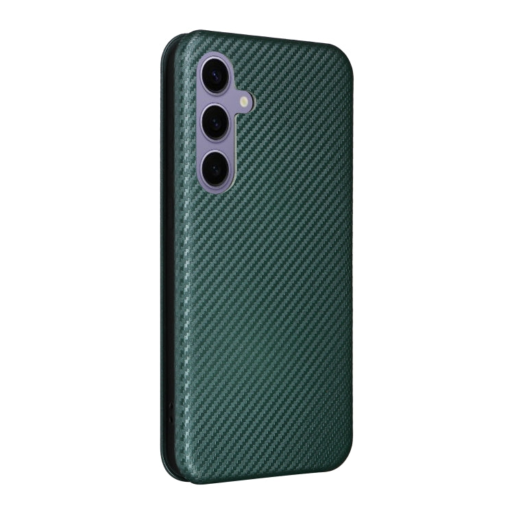 For Samsung Galaxy S25+ 5G Carbon Fiber Texture Flip Leather Phone Case(Green)