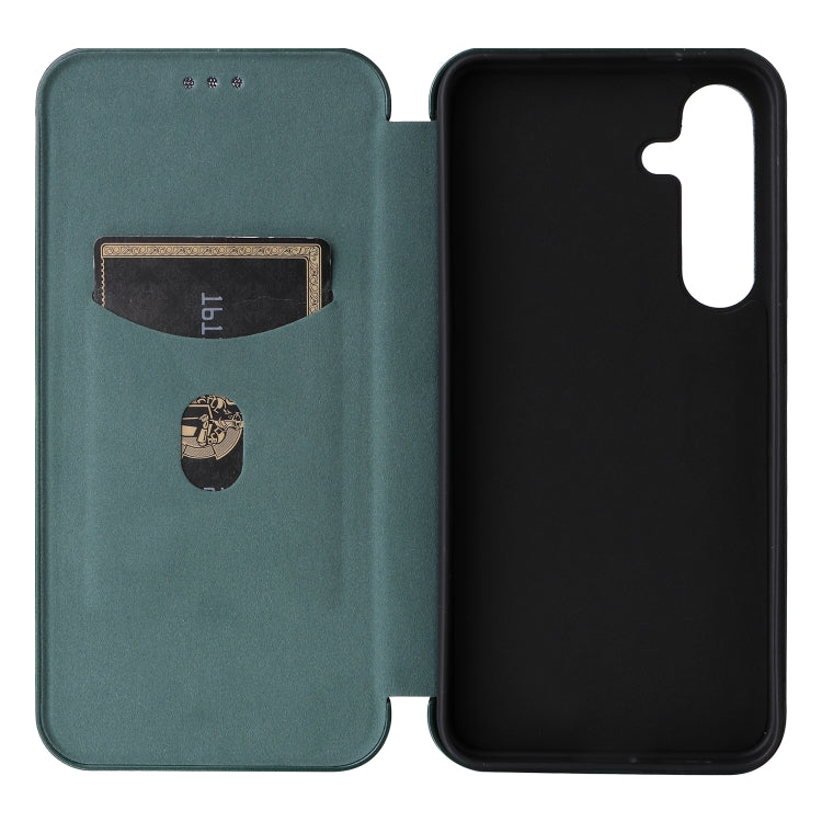 For Samsung Galaxy S25+ 5G Carbon Fiber Texture Flip Leather Phone Case(Green)