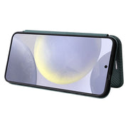 For Samsung Galaxy S25+ 5G Carbon Fiber Texture Flip Leather Phone Case(Green)