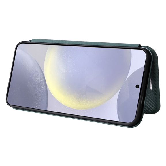 For Samsung Galaxy S25+ 5G Carbon Fiber Texture Flip Leather Phone Case(Green)