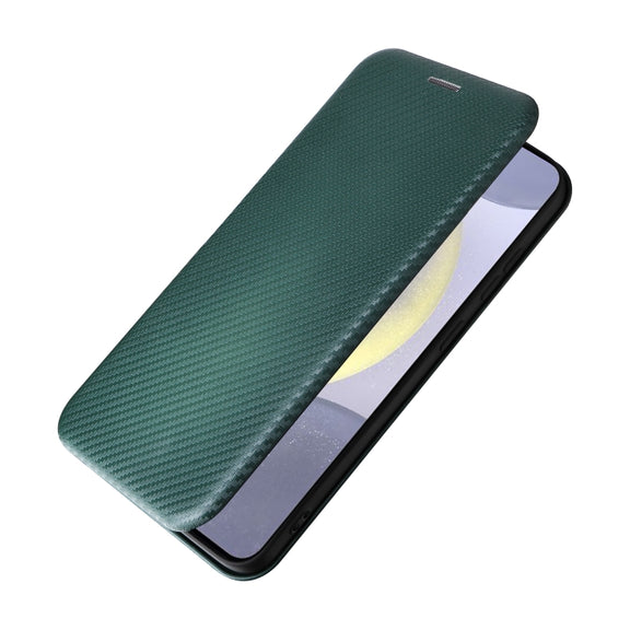 For Samsung Galaxy S25+ 5G Carbon Fiber Texture Flip Leather Phone Case(Green)