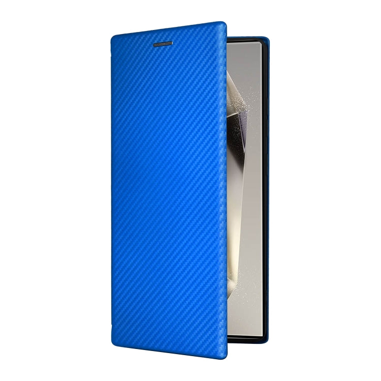 For Samsung Galaxy S25 Ultra 5G Carbon Fiber Texture Flip Leather Phone Case(Blue)