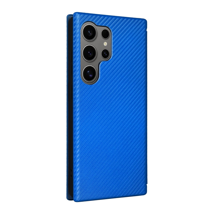 For Samsung Galaxy S25 Ultra 5G Carbon Fiber Texture Flip Leather Phone Case(Blue)