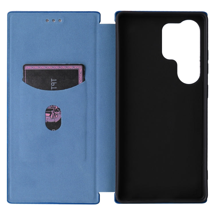 For Samsung Galaxy S25 Ultra 5G Carbon Fiber Texture Flip Leather Phone Case(Blue)