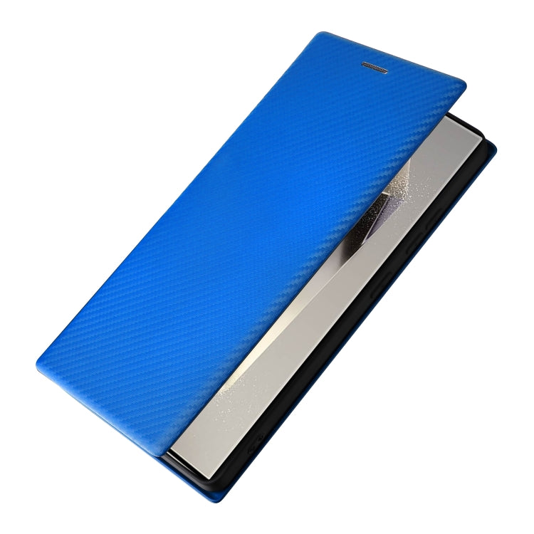 For Samsung Galaxy S25 Ultra 5G Carbon Fiber Texture Flip Leather Phone Case(Blue)