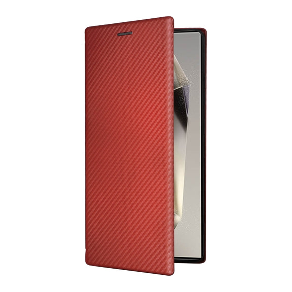 For Samsung Galaxy S25 Ultra 5G Carbon Fiber Texture Flip Leather Phone Case(Brown)