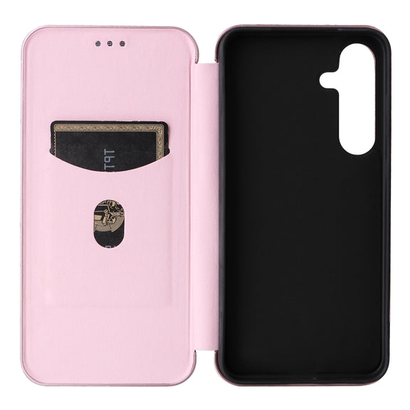 For Samsung Galaxy S25 5G Carbon Fiber Texture Flip Leather Phone Case(Pink)