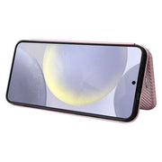 For Samsung Galaxy S25 5G Carbon Fiber Texture Flip Leather Phone Case(Pink)
