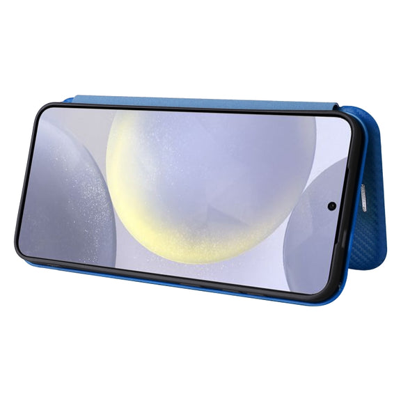For Samsung Galaxy S25 5G Carbon Fiber Texture Flip Leather Phone Case(Blue)