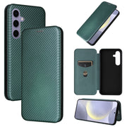 For Samsung Galaxy S25 5G Carbon Fiber Texture Flip Leather Phone Case(Green)