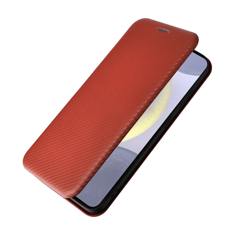 For Samsung Galaxy S25 5G Carbon Fiber Texture Flip Leather Phone Case(Brown)