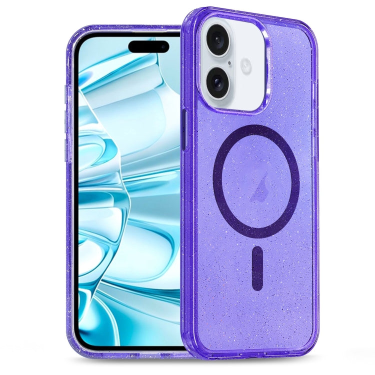 For iPhone 16 Glitter Powder TPU Hybrid PC MagSafe Phone Case(Purple)
