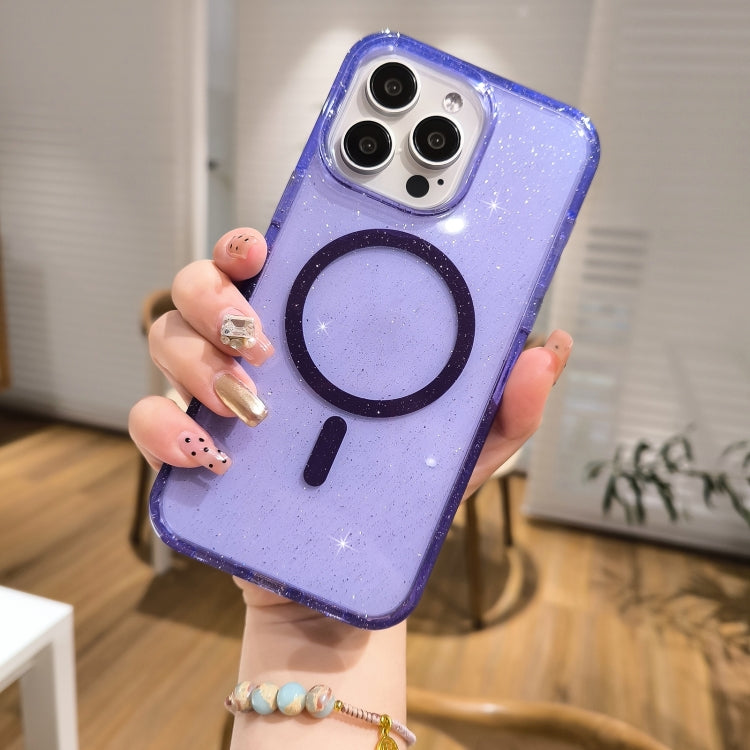 For iPhone 16 Glitter Powder TPU Hybrid PC MagSafe Phone Case(Orange)
