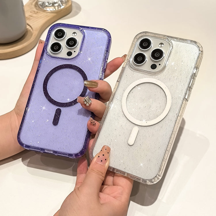 For iPhone 16 Glitter Powder TPU Hybrid PC MagSafe Phone Case(Orange)