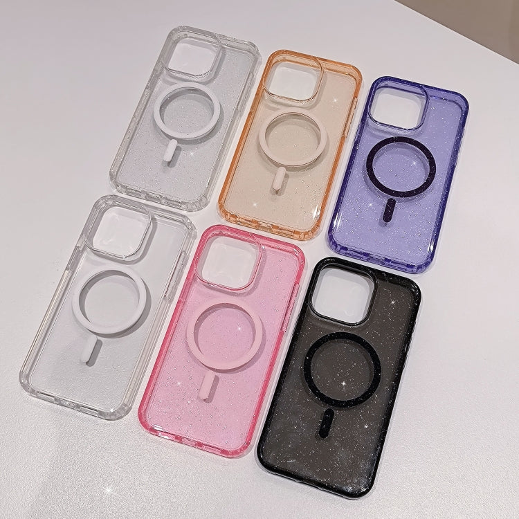 For iPhone 16 Glitter Powder TPU Hybrid PC MagSafe Phone Case(Orange)