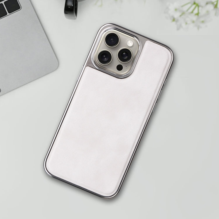 For iPhone 16 Electroplated Side PU Hybrid TPU MagSafe Phone Case(White)