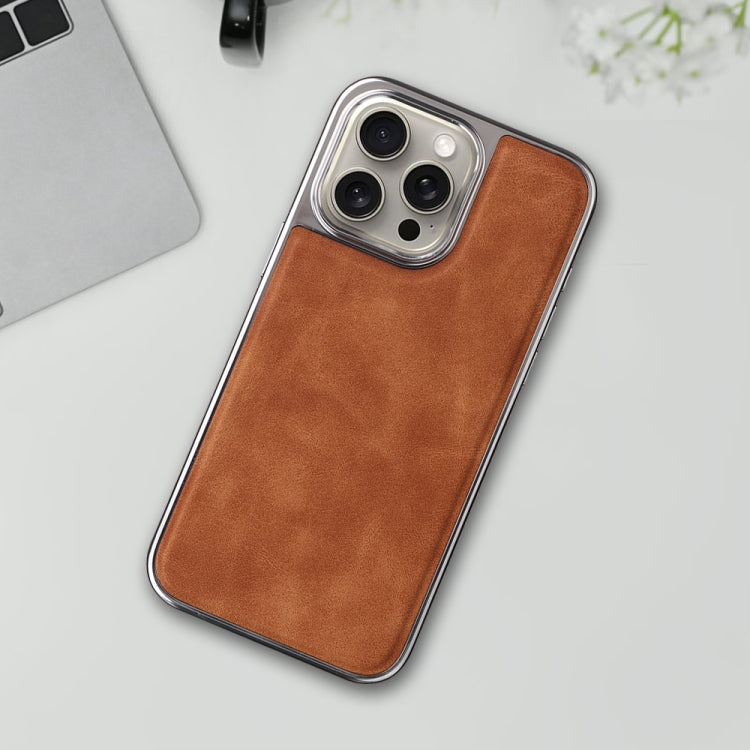 For iPhone 16 Electroplated Side PU Hybrid TPU MagSafe Phone Case(Brown)