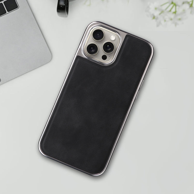 For iPhone 16 Plus Electroplated Side PU Hybrid TPU MagSafe Phone Case(Black)