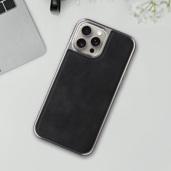 For iPhone 16 Plus Electroplated Side PU Hybrid TPU MagSafe Phone Case(Black)