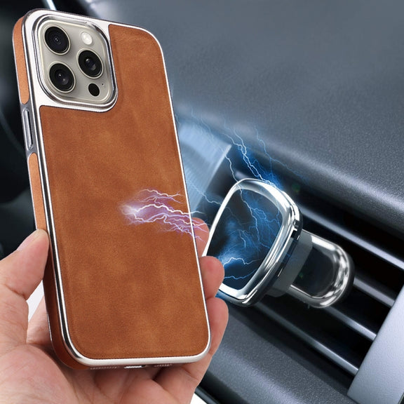For iPhone 16 Electroplated Side PU Hybrid TPU MagSafe Phone Case(White)