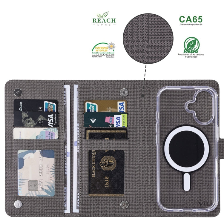 For iPhone 16 Plus ViLi GHA-C Series RFID MagSafe Magnetic Flip Leather Phone Case(Grey)