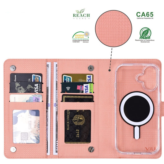 For iPhone 16 Plus ViLi GHA-C Series RFID MagSafe Magnetic Flip Leather Phone Case(Pink)
