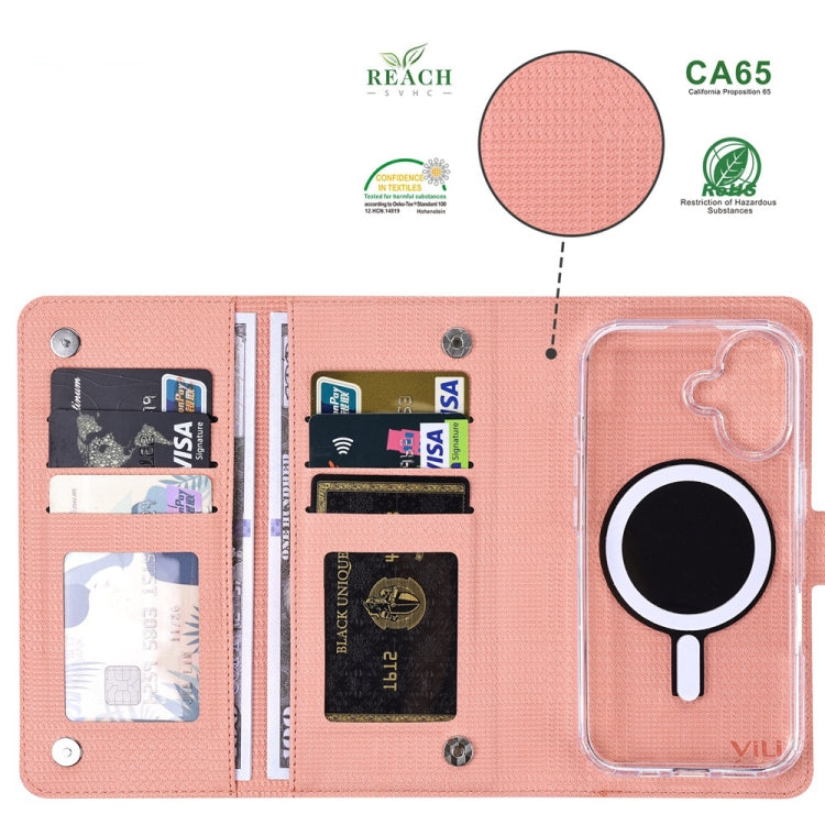 For iPhone 16 Plus ViLi GHA-C Series RFID MagSafe Magnetic Flip Leather Phone Case(Pink)