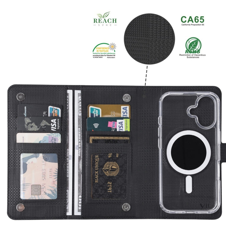 For iPhone 16 Plus ViLi GHA-C Series RFID MagSafe Magnetic Flip Leather Phone Case(Black)
