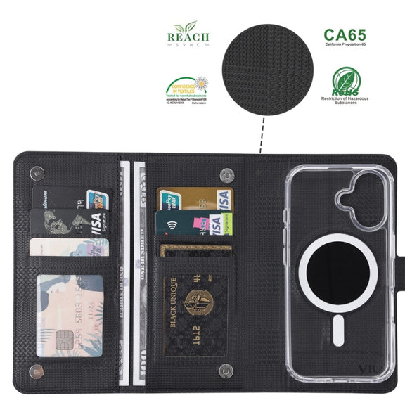 For iPhone 16 Plus ViLi GHA-C Series RFID MagSafe Magnetic Flip Leather Phone Case(Black)