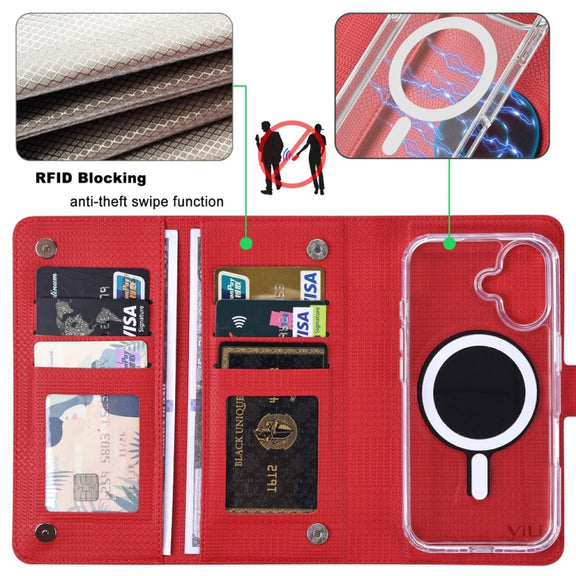 For iPhone 14 Plus ViLi GHA-C Series RFID MagSafe Magnetic Flip Leather Phone Case(Red)