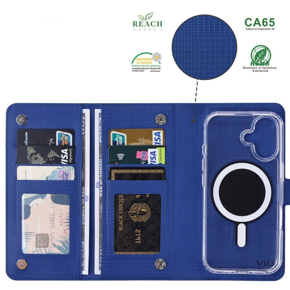 For iPhone 13 Pro Max ViLi GHA-C Series RFID MagSafe Magnetic Flip Leather Phone Case(Blue)