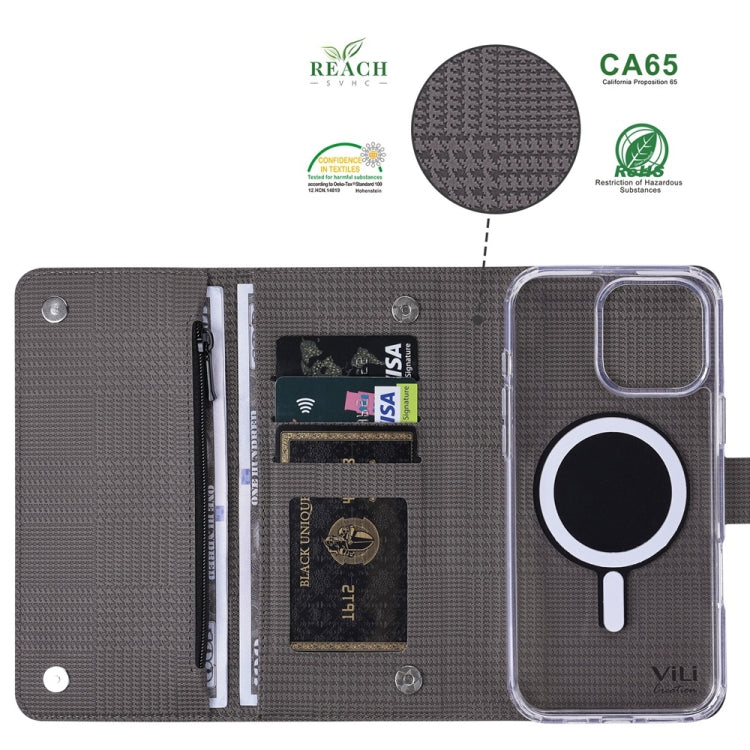 For iPhone 16 Plus ViLi GHB-C Series RFID MagSafe Magnetic Flip Leather Phone Case(Grey)