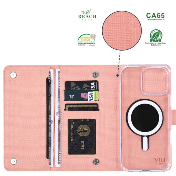 For iPhone 16 Plus ViLi GHB-C Series RFID MagSafe Magnetic Flip Leather Phone Case(Pink)
