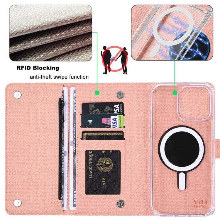 For iPhone 16 Plus ViLi GHB-C Series RFID MagSafe Magnetic Flip Leather Phone Case(Pink)
