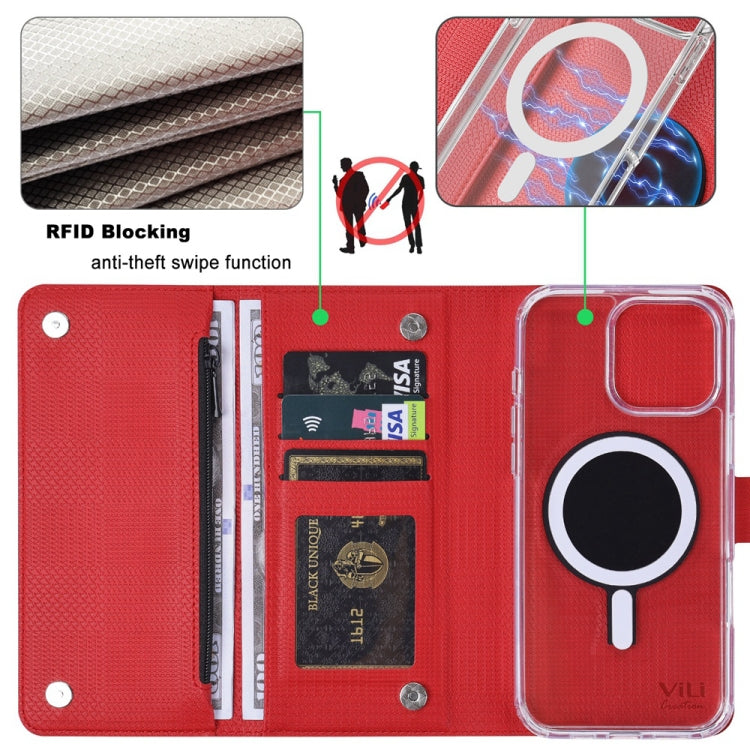 For iPhone 16 Plus ViLi GHB-C Series RFID MagSafe Magnetic Flip Leather Phone Case(Red)