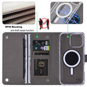 For iPhone 14 Plus ViLi GHB-C Series RFID MagSafe Magnetic Flip Leather Phone Case(Grey)
