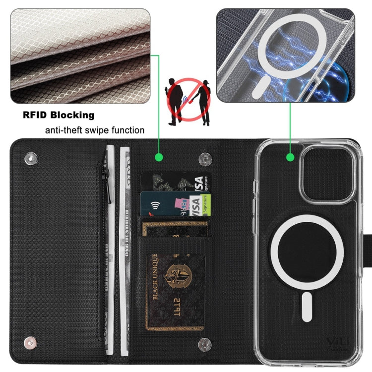For iPhone 14 Plus ViLi GHB-C Series RFID MagSafe Magnetic Flip Leather Phone Case(Black)