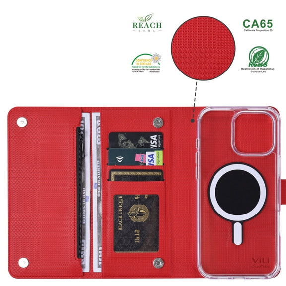 For iPhone 14 Plus ViLi GHB-C Series RFID MagSafe Magnetic Flip Leather Phone Case(Red)