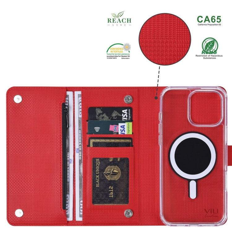 For iPhone 14 Plus ViLi GHB-C Series RFID MagSafe Magnetic Flip Leather Phone Case(Red)