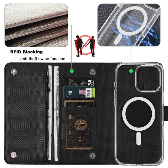 For iPhone 13 ViLi GHB-C Series RFID MagSafe Magnetic Flip Leather Phone Case(Black)