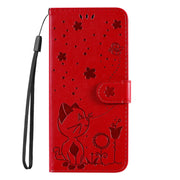 For Samsung Galaxy S25 Ultra 5G Cat and Bee Embossed Flip Leather Phone Case(Red)