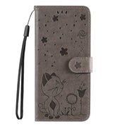 For Samsung Galaxy S25 Ultra 5G Cat and Bee Embossed Flip Leather Phone Case(Grey)