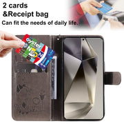 For Samsung Galaxy S25 Ultra 5G Cat and Bee Embossed Flip Leather Phone Case(Grey)