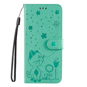 For Samsung Galaxy S25 Ultra 5G Cat and Bee Embossed Flip Leather Phone Case(Green)