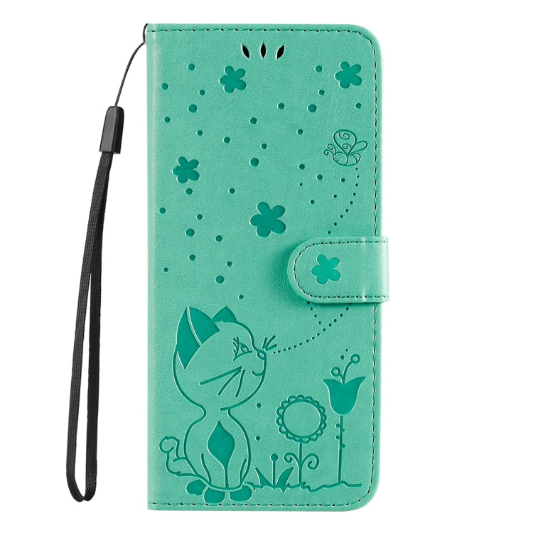 For Samsung Galaxy S25 Ultra 5G Cat and Bee Embossed Flip Leather Phone Case(Green)