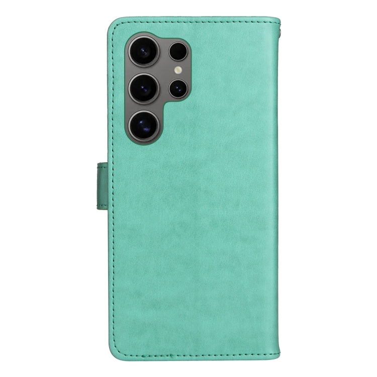 For Samsung Galaxy S25 Ultra 5G Cat and Bee Embossed Flip Leather Phone Case(Green)