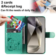For Samsung Galaxy S25 Ultra 5G Cat and Bee Embossed Flip Leather Phone Case(Green)