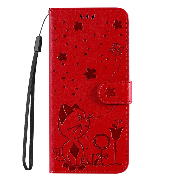 For Samsung Galaxy S25 / S24 5G Cat and Bee Embossed Flip Leather Phone Case(Red)