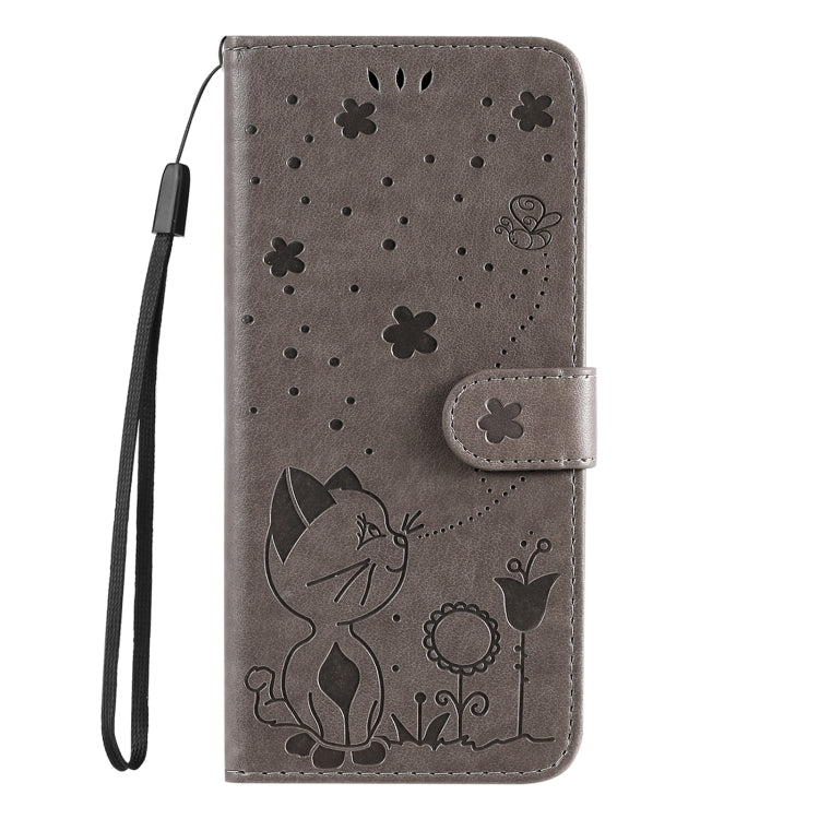 For Samsung Galaxy S25 / S24 5G Cat and Bee Embossed Flip Leather Phone Case(Grey)