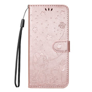 For Samsung Galaxy S25 / S24 5G Cat and Bee Embossed Flip Leather Phone Case(Rose Gold)